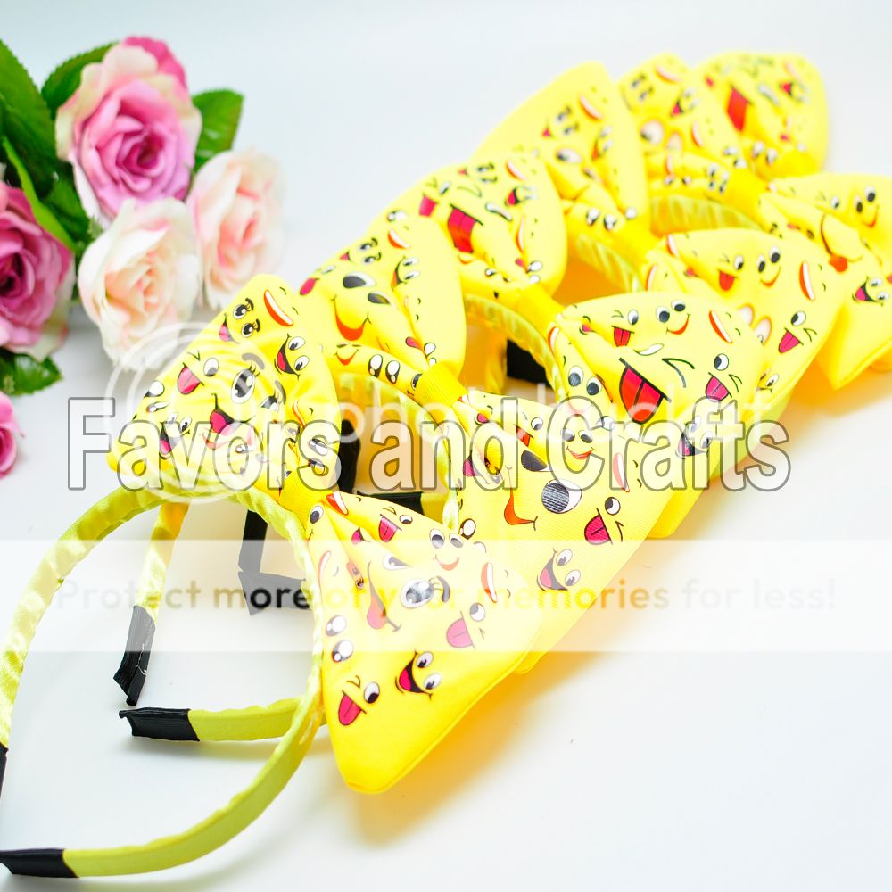 12 Emoji Headbands Emotion Bows Ears Emoticon Happy Face Party Favors